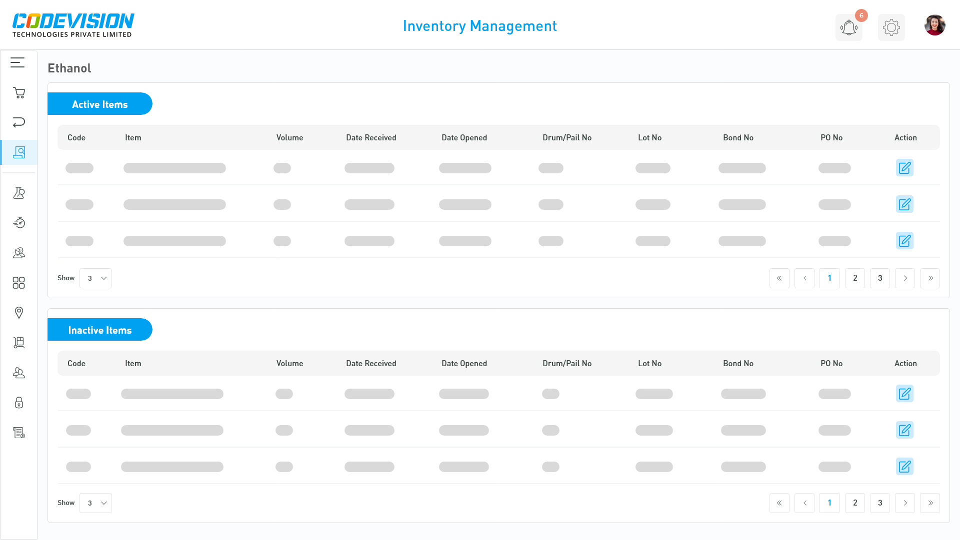 Inventory Systems - Ethanol List