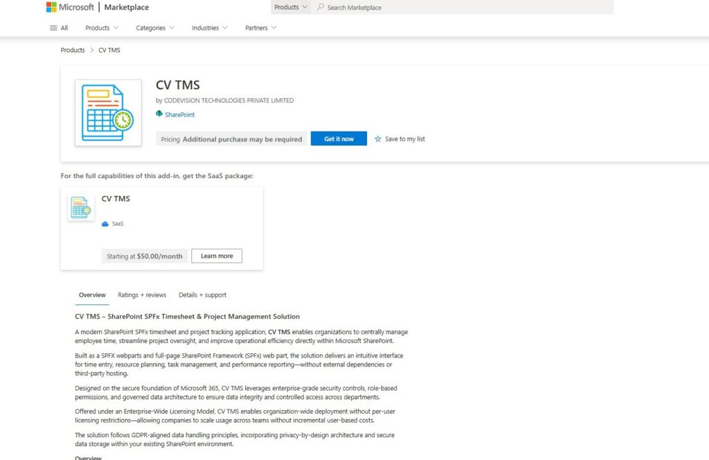 Access CV TMS on Microsoft AppSource