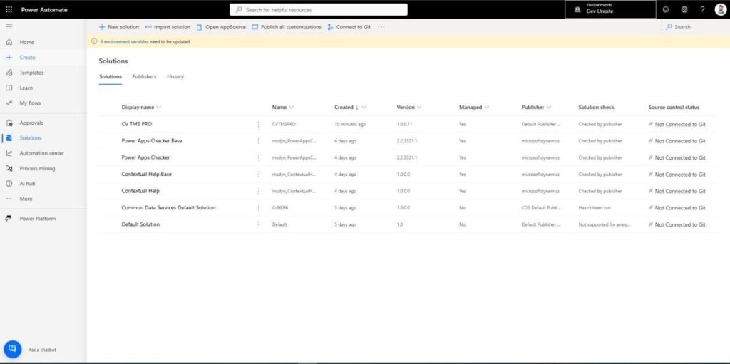Set up Solution and Environment variable