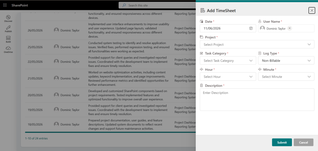 Adding a Timesheet