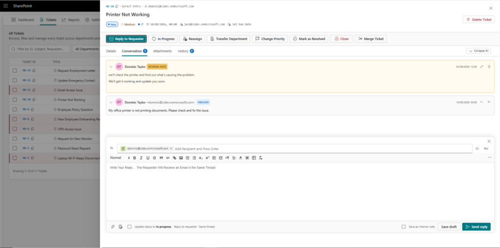 refresh and export ticket records from CV Helpdesk