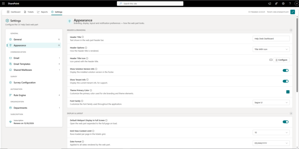 Appearance section - CV helpdesk