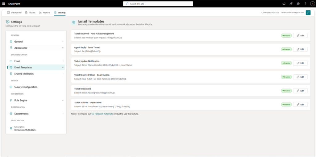 Email Templates screenshot