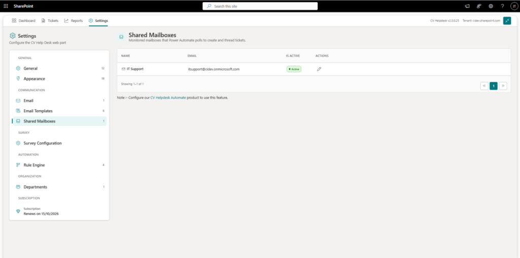 Shared Mailboxes - CV helpdesk