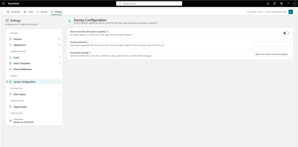 Survey Configuration - CV helpdesk