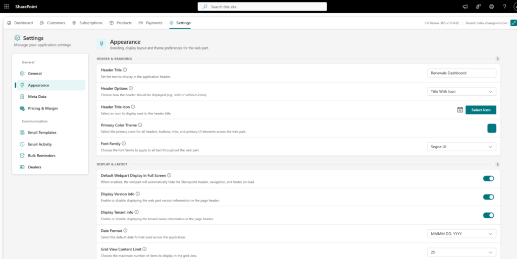 Appearance section in CV Renew 365